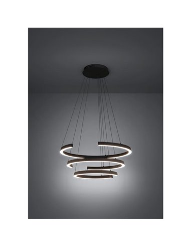 Lámpara colgante LED de 3 anillos con ajuste de altura LABONETE negra, Ø800mm 50W 9000 lm CCT regulable con mando
