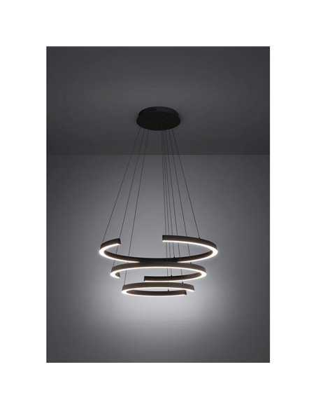 Lámpara colgante LED de 3 anillos con ajuste de altura LABONETE negra, Ø800mm 50W 9000 lm CCT regulable con mando