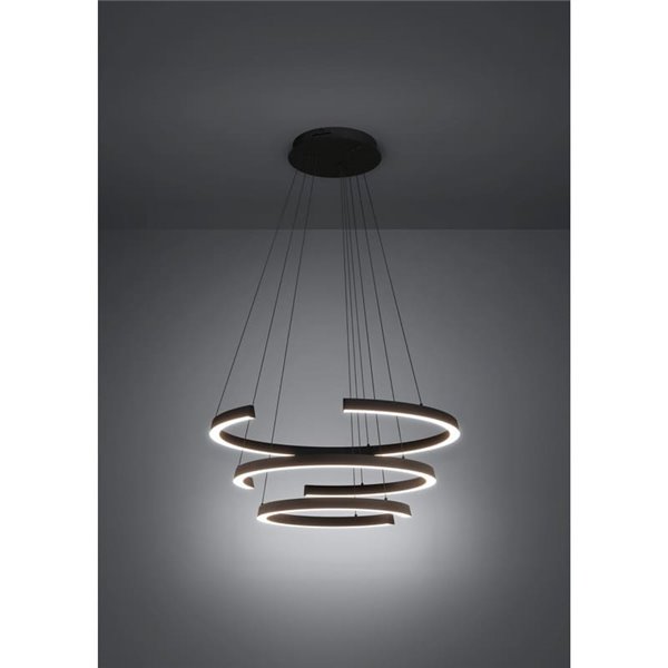 Lámpara colgante LED de 3 anillos con ajuste de altura LABONETE negra, Ø800mm 50W 9000 lm CCT regulable con mando