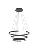 Lámpara colgante LED de 3 anillos con ajuste de altura LABONETE negra, Ø800mm 50W 9000 lm CCT regulable con mando
