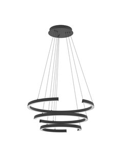 Lámpara colgante LED de 3 anillos con ajuste de altura LABONETE negra, Ø800mm 50W 9000 lm CCT regulable con mando