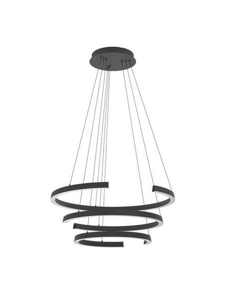 Lámpara colgante LED de 3 anillos con ajuste de altura LABONETE negra, Ø800mm 50W 9000 lm CCT regulable con mando