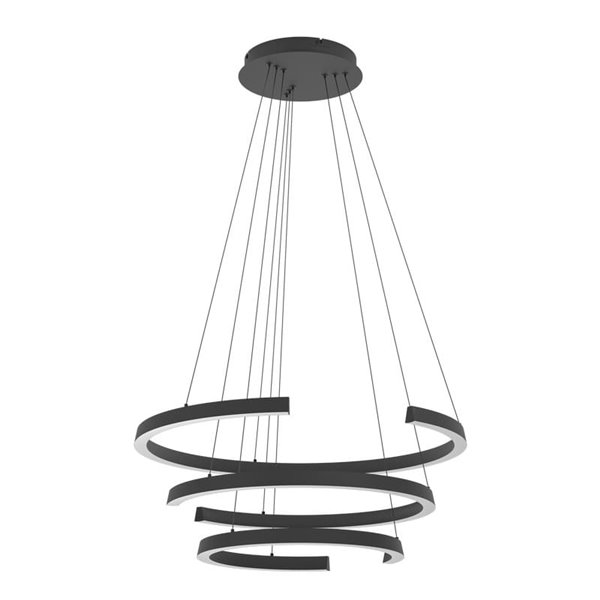 Lámpara colgante LED de 3 anillos con ajuste de altura LABONETE negra, Ø800mm 50W 9000 lm CCT regulable con mando