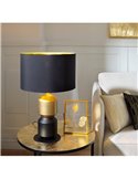 Lampe de table LAURIGNANO E27 noire et dorée avec abat-jour textile Ø320 mm