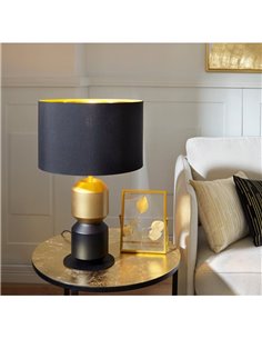 Lámpara de sobremesa LAURIGNANO E27 negra y dorada con pantalla textil Ø320mm 2