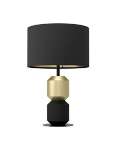 Lámpara de sobremesa LAURIGNANO E27 negra y dorada con pantalla textil Ø320mm