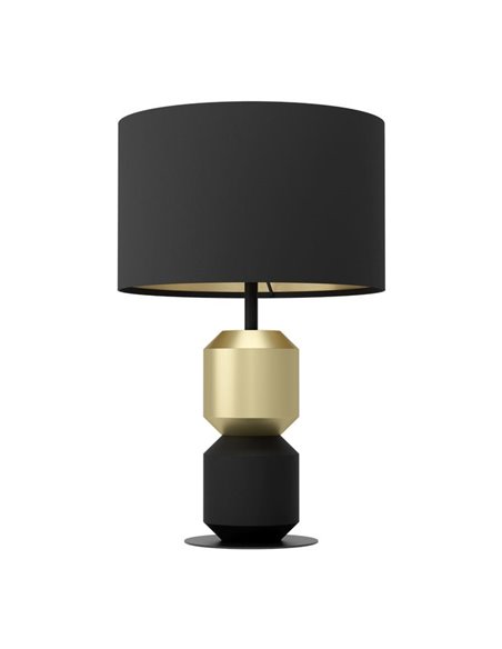 Lámpara de sobremesa LAURIGNANO E27 negra y dorada con pantalla textil Ø320mm