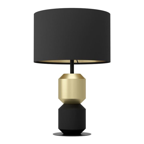 Lámpara de sobremesa LAURIGNANO E27 negra y dorada con pantalla textil Ø320mm