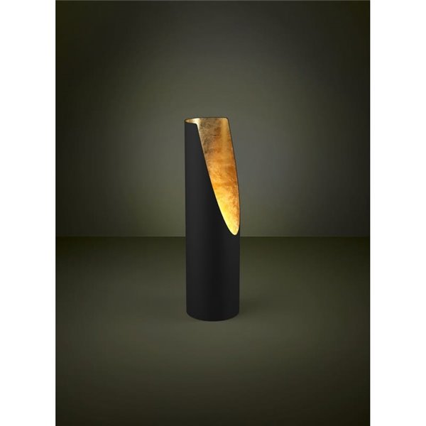 Luminária de mesa PREBONE GU10 (4,7 W, 345 lúmens inclusa), preta e dourada com luz quente decorativa.