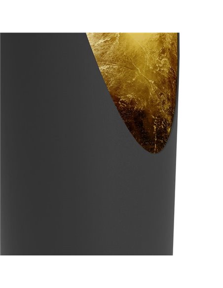 Lampe de table PREBONE GU10 (ampoule 4,7 W 345 lm incluse), noire et dorée, avec éclairage décoratif chaud.