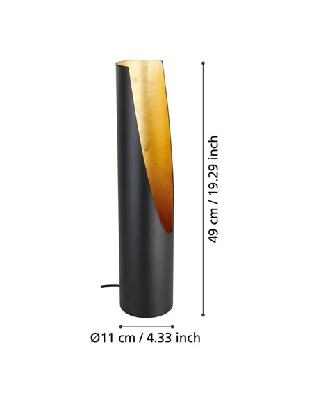 Lampe de table PREBONE GU10 (ampoule 4,7 W 345 lm incluse), noire et dorée, avec éclairage décoratif chaud.