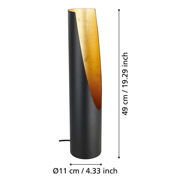 Lampe de table PREBONE GU10 (ampoule 4,7 W 345 lm incluse), noire et dorée, avec éclairage décoratif chaud.