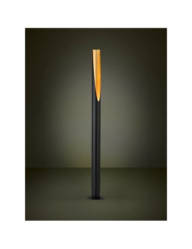 Luminária de chão PREBONE GU10 1805mm (lâmpada de 4,7W 345lm incluída) preta e dourada com luz ambiente quente.