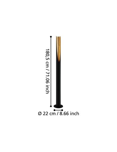 Lámpara de pie 1805mm PREBONE GU10 (incluida 4,7W 345Lm) negra y dorada con luz cálida ambiental