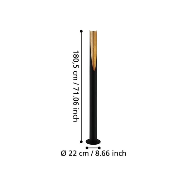 Lámpara de pie 1805mm PREBONE GU10 (incluida 4,7W 345Lm) negra y dorada con luz cálida ambiental