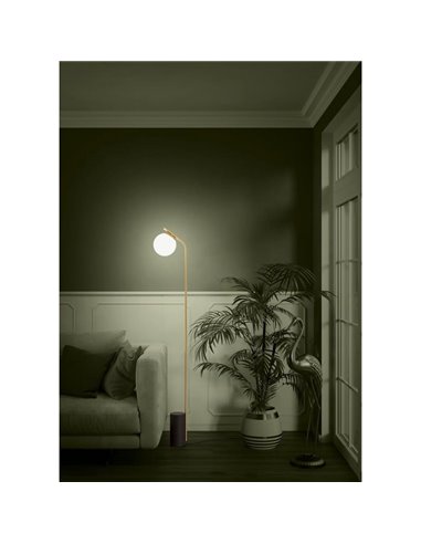 Luminária de chão BETULIA E27, preta e latão fosco com globo opalino Ø120mm