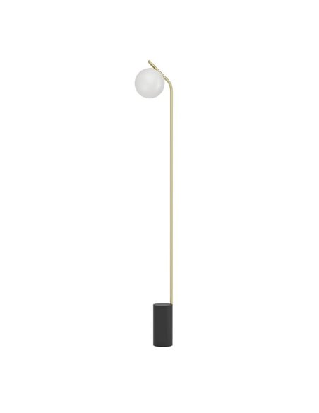 Lampadaire BETULIA E27, noir et laiton mat avec globe opale Ø120 mm