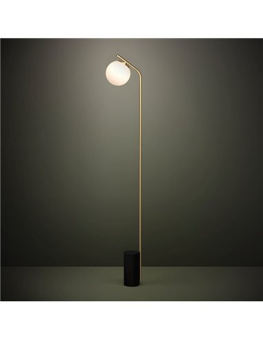 Lampadaire BETULIA E27, noir et laiton mat avec globe opale Ø120 mm
