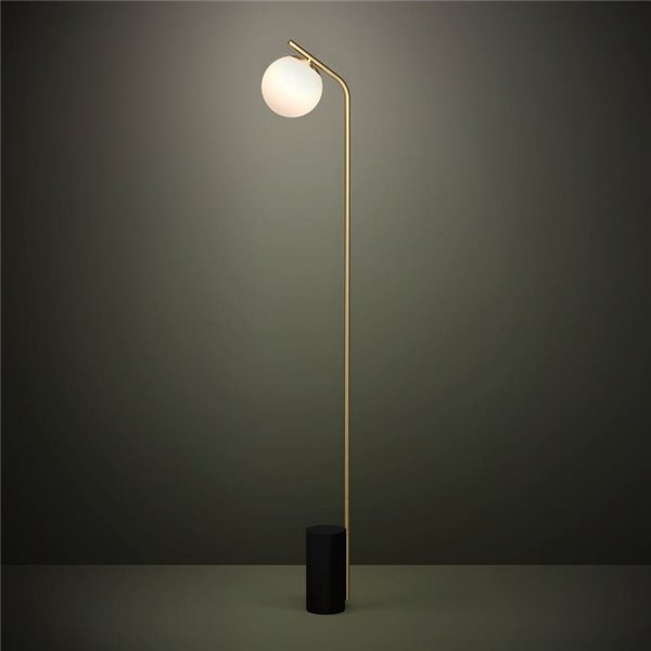 Luminária de chão BETULIA E27, preta e latão fosco com globo opalino Ø120mm