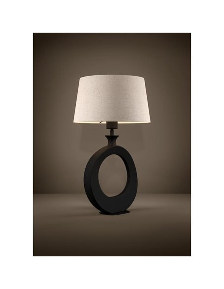 Lámpara de sobremesa DIEZMA compacta E27 negra con pantalla de lino natural 525mm