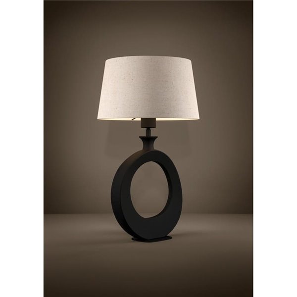 Lámpara de sobremesa DIEZMA compacta E27 negra con pantalla de lino natural 525mm