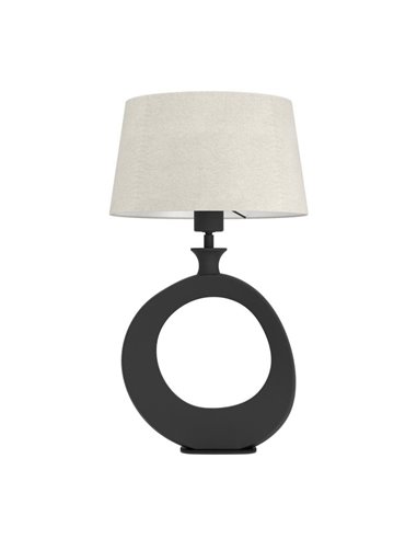 Lámpara de sobremesa DIEZMA compacta E27 negra con pantalla de lino natural 525mm