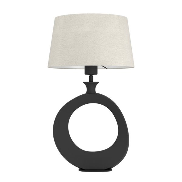 Lámpara de sobremesa DIEZMA compacta E27 negra con pantalla de lino natural 525mm