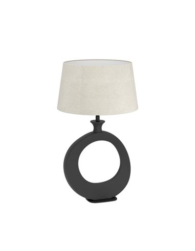 Lámpara de sobremesa DIEZMA compacta E27 negra con pantalla de lino natural 525mm