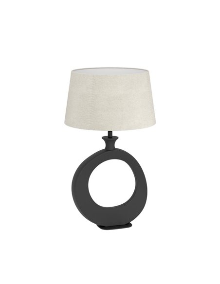 Lámpara de sobremesa DIEZMA compacta E27 negra con pantalla de lino natural 525mm