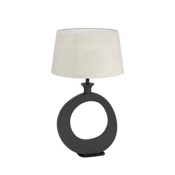 Lámpara de sobremesa DIEZMA compacta E27 negra con pantalla de lino natural 525mm