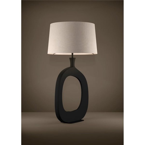 Luminária de mesa DIEZMA estilizada E27 preta com cúpula de linho natural 880mm