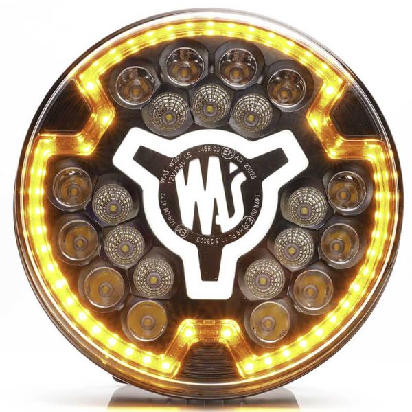 Faro redondo 7" LED de carretera multifunción 12/24V con luz de advertencia ámbar y posición blanca HR XA1 AD 10 Puntos de luz