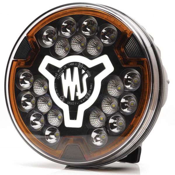 Faro redondo 7" LED de carretera multifunción 12/24V con luz de advertencia ámbar y posición blanca HR XA1 AD 10 Puntos de luz