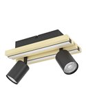 Plafonnier GESTEIRA avec 2 spots orientables et panneau LED noir/bois naturel, 14 W, 1100 lm, 3000 K