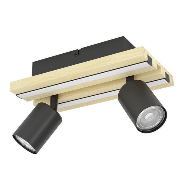 Plafón con 2 focos orientables y panel LED de madera negra/natural GESTEIRA, 14W 1100Lm, 3000K