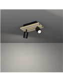 Plafonnier GESTEIRA avec 2 spots orientables et panneau LED noir/bois naturel, 14 W, 1100 lm, 3000 K