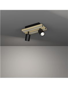 Luminária de teto GESTEIRA com 2 spots ajustáveis e painel de LED em madeira natural/preta, 14W 1100lm, 3000K 2