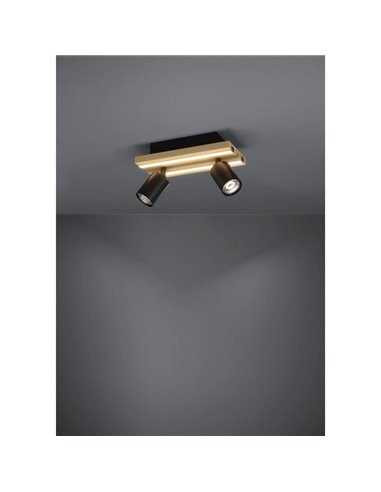 Plafón con 2 focos orientables y panel LED de madera negra/natural GESTEIRA, 14W 1100Lm, 3000K