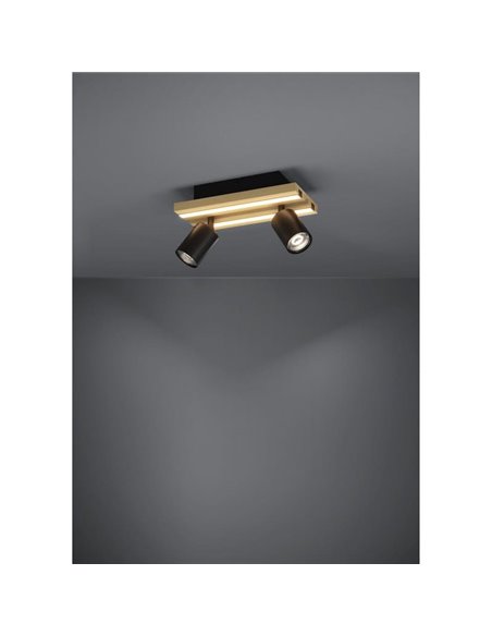 Plafón con 2 focos orientables y panel LED de madera negra/natural GESTEIRA, 14W 1100Lm, 3000K