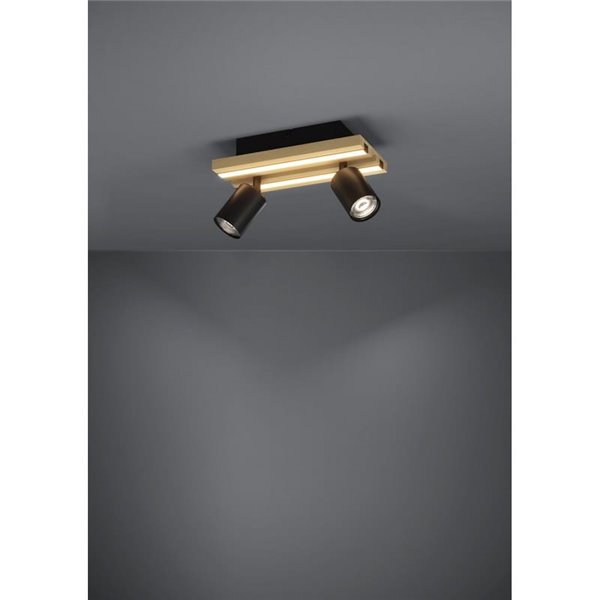 Plafón con 2 focos orientables y panel LED de madera negra/natural GESTEIRA, 14W 1100Lm, 3000K