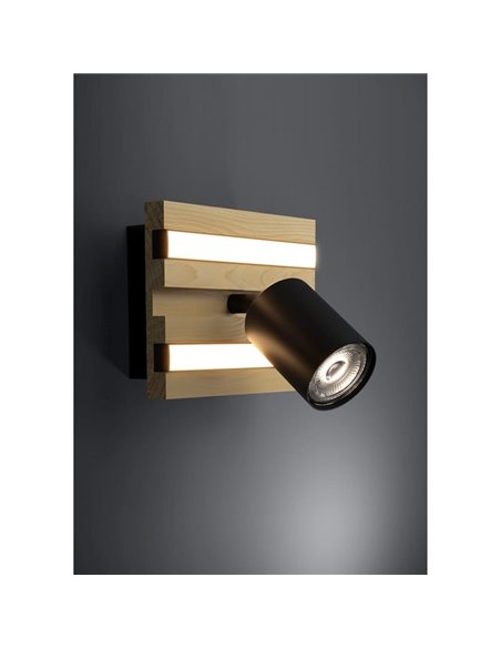 Applique murale GESTEIRA avec spot LED orientable et support en bois naturel, 2 LED, 8 W, 660 lm, 3000 K