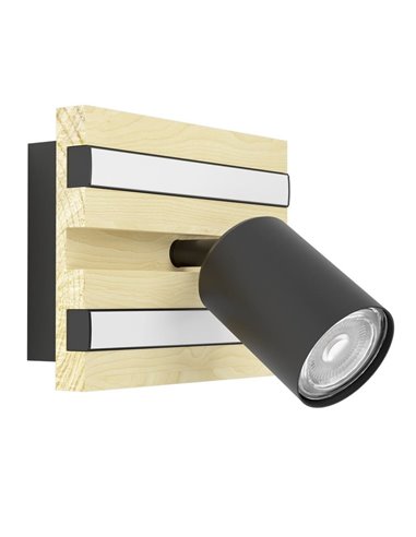 Aplique de pared GESTEIRA foco LED orientable y soporte de madera natural con 2 LED, 8W 660Lm, 3000K