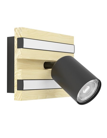 Aplique de pared GESTEIRA foco LED orientable y soporte de madera natural con 2 LED, 8W 660Lm, 3000K