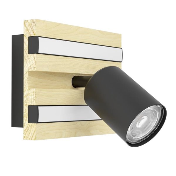 Aplique de pared GESTEIRA foco LED orientable y soporte de madera natural con 2 LED, 8W 660Lm, 3000K