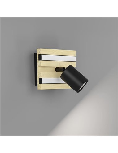 Aplique de pared GESTEIRA foco LED orientable y soporte de madera natural con 2 LED, 8W 660Lm, 3000K