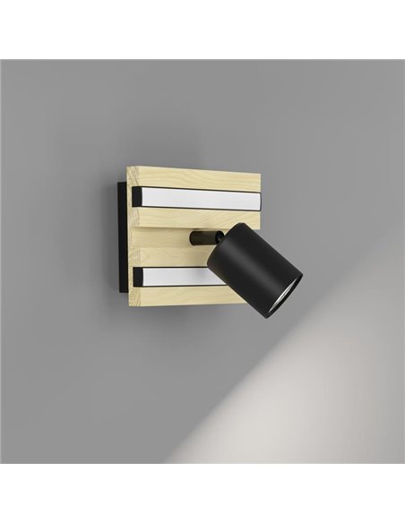 Arandela GESTEIRA com foco LED ajustável e suporte em madeira natural, 2 LEDs, 8W 660Lm, 3000K