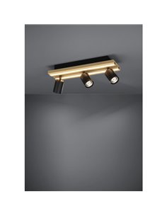 Plafón con 3 focos LED orientables y panel con 2 tiras LED de madera GESTEIRA, 23W 1900Lm, 3000K 2