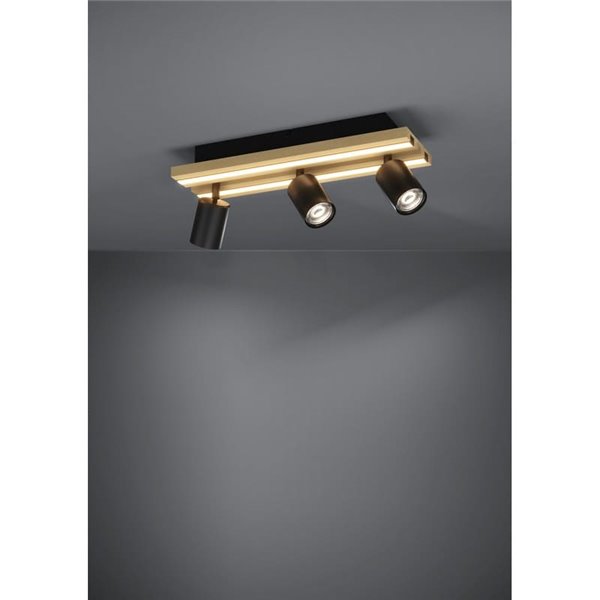 Plafonnier GESTEIRA avec 3 spots LED orientables et panneau avec 2 bandes LED en bois, 23 W, 1900 lm, 3000 K