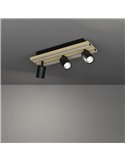 Plafón con 3 focos LED orientables y panel con 2 tiras LED de madera GESTEIRA, 23W 1900Lm, 3000K