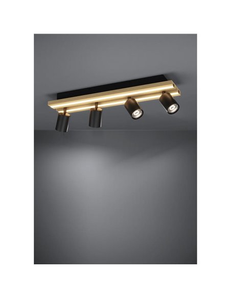 Plafón con 4 focos orientables y panel con 2 LED GESTEIRA, 33W 2300Lm 3000K, negro/madera